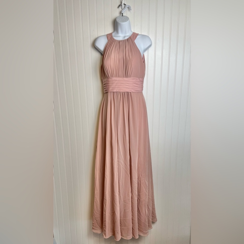 Pink halter top long formal dress floor length back zip size 6
